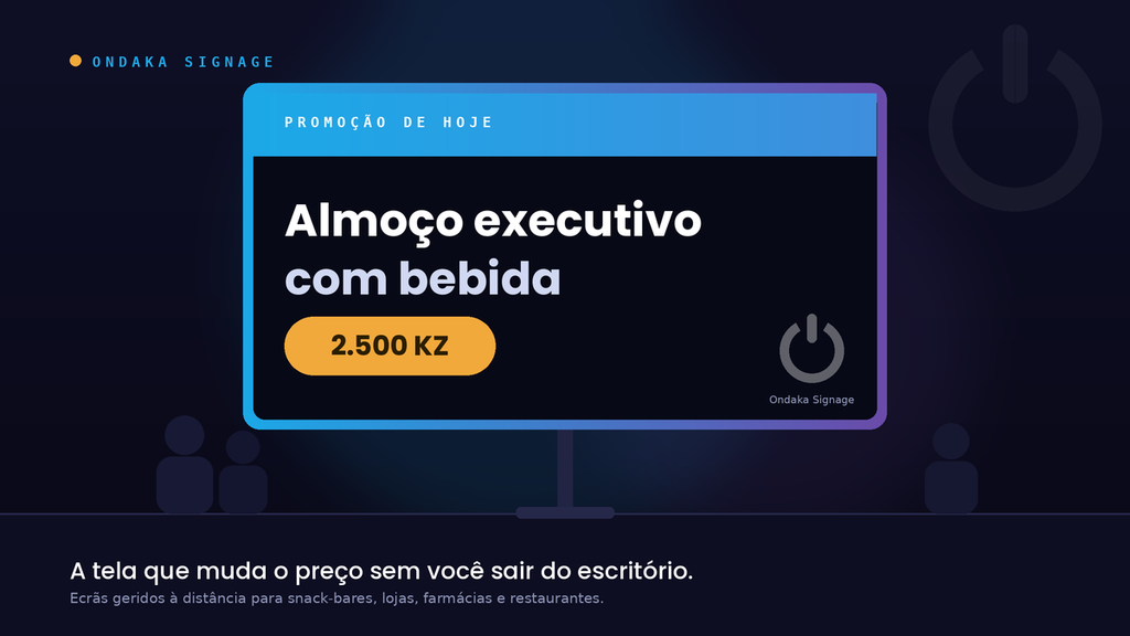 Ecrã Ondaka Signage num snack-bar em Luanda a mostrar promoção